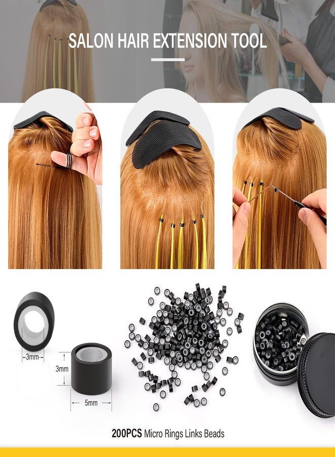 Gomake Microlinks Hair Extensions Kit, Hair Extension Closer and Removal Pliers, Micro Beads Pulling Hook & Microbead Loop Tool, Micro Links Silicone Rings Bead 200PCS(Black) - Image 3